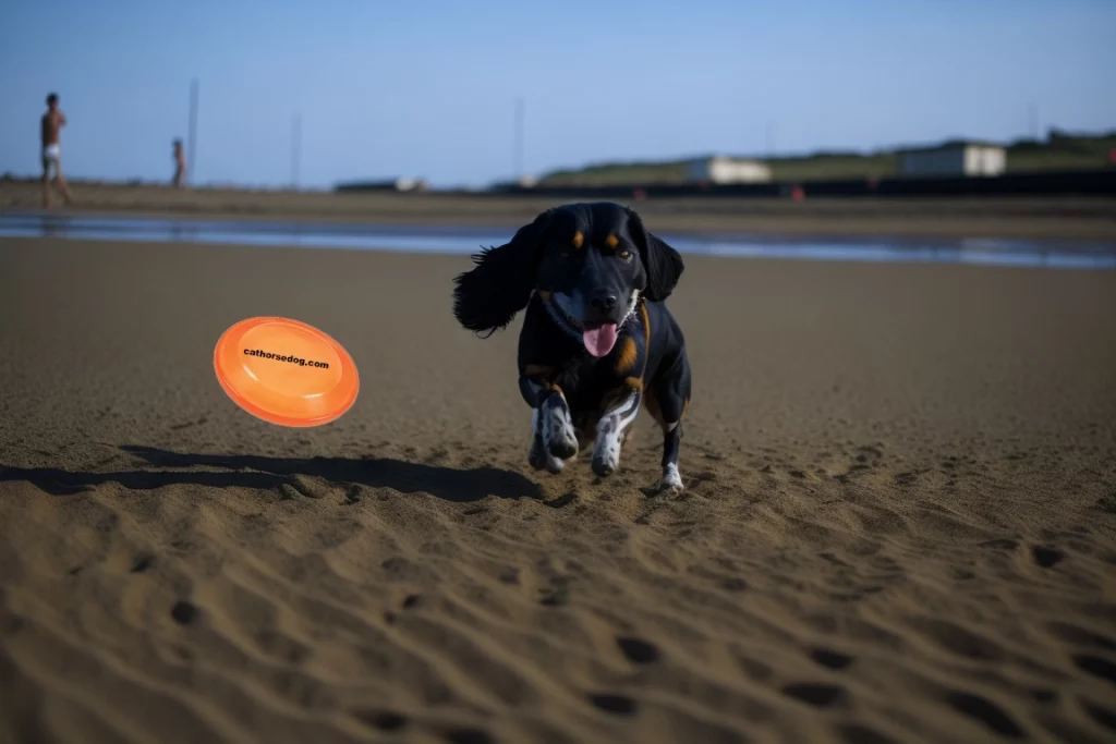 Doggy Frisbee: A durable and buoyant frisbee designed for dogs to play fetch on the beach.