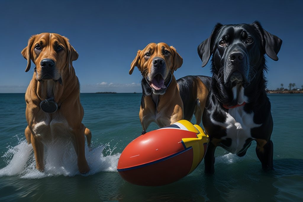Dog Beach Ball: A durable and floatable beach ball designed for dogs to play with in the water.